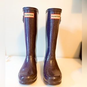 Hunter tall rain boots plum sparkle include liners US 1/2 UK 13